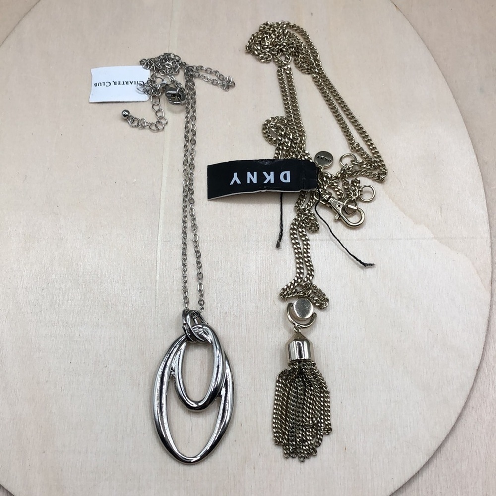 DKNY extra long chain tassel necklace, free charter club necklace, layered look.